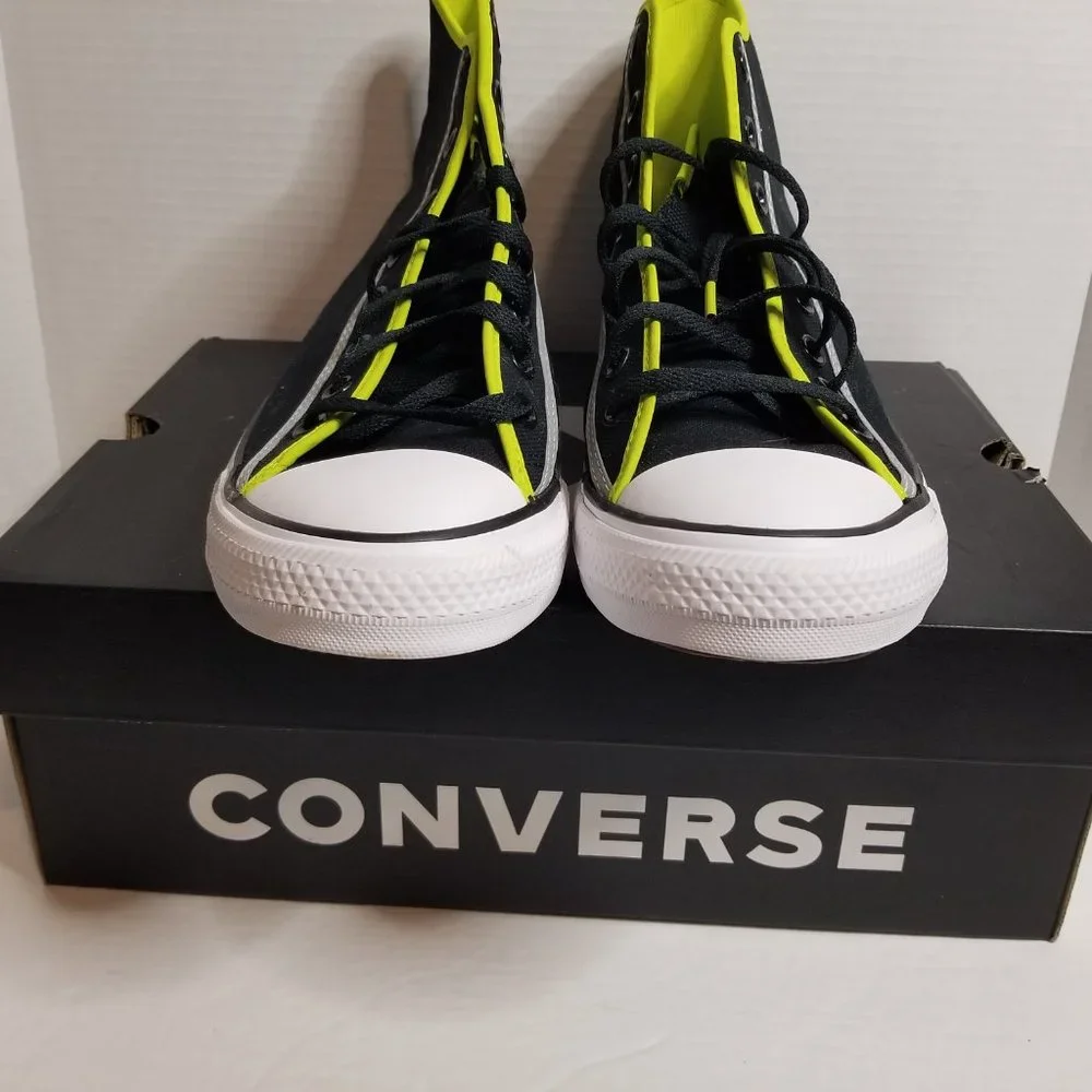 Converse Men’s High Top Sneakers Black with Lime Trim - Picture 4 of 16